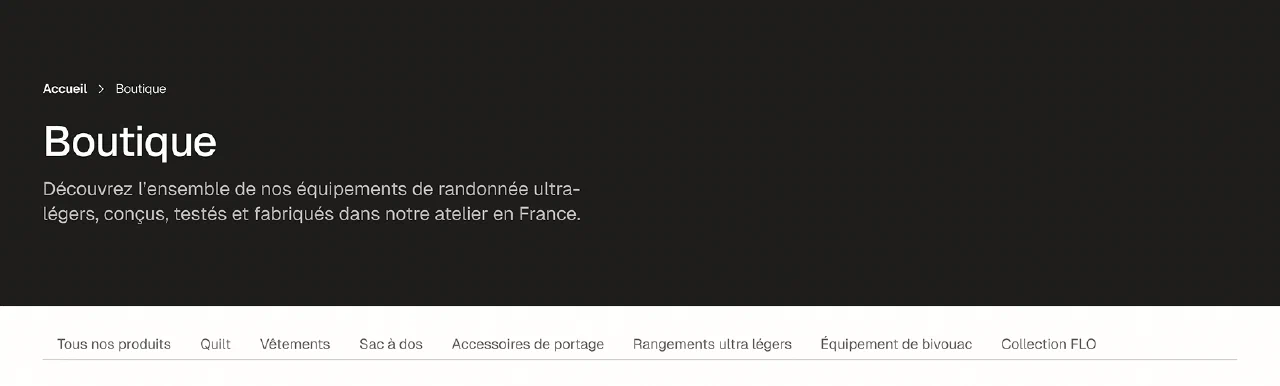 Nouvelle page boutique French Light Outdoor présentant les familles de produits outdoor