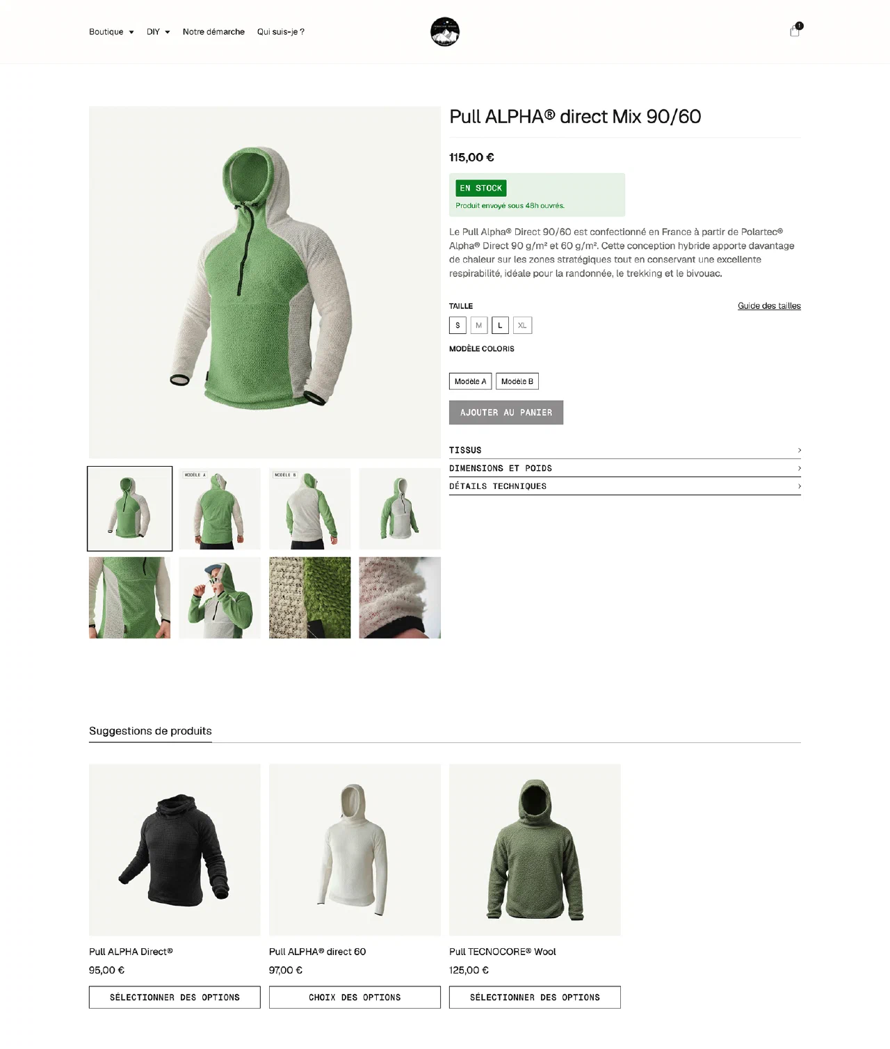 Nouvelle fiche produit French Light Outdoor avec galerie, informations d’achat et produit configurable