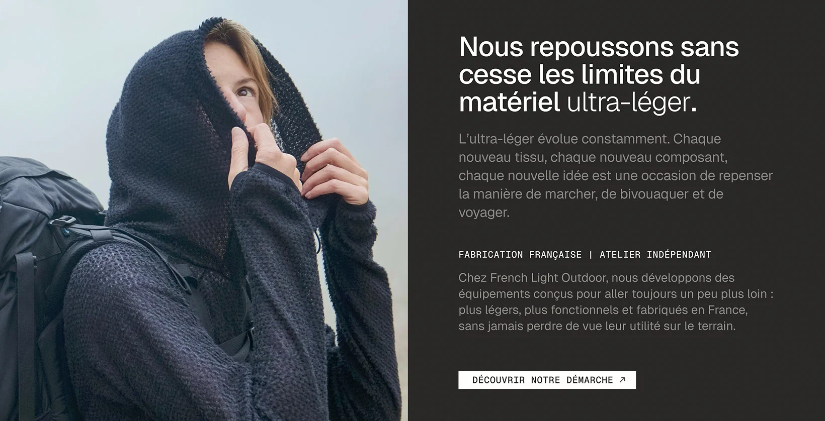 Section French Light Outdoor présentant la démarche technique et artisanale