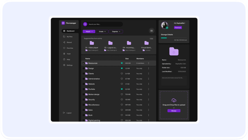 File manager dashboard